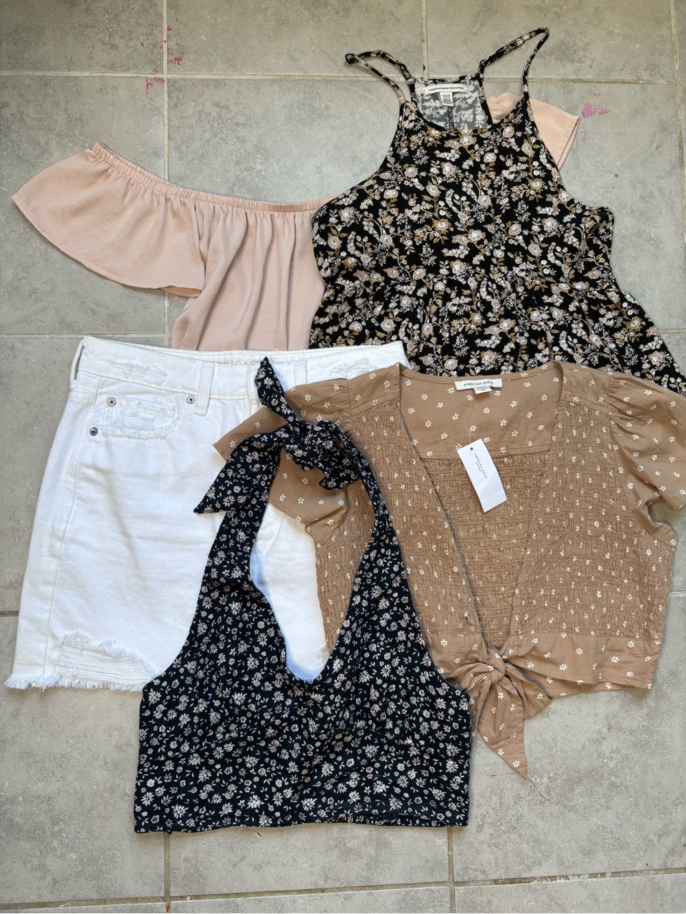 American Eagle bundle. Halter tank off the shoulder. Mini denim skirt crop top